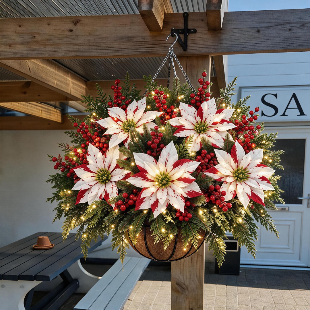 🎄Christmas Hot Sale🏆Pre-Lit Artificial Christmas Flowers Hanging Basket