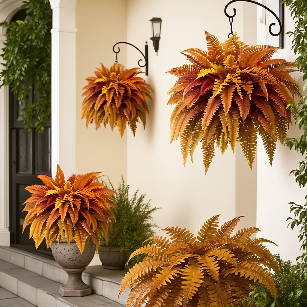 🍂$9.99 Today Only--UV Resistant Lifelike Autumn-colored Artificial Boston Fern🍁