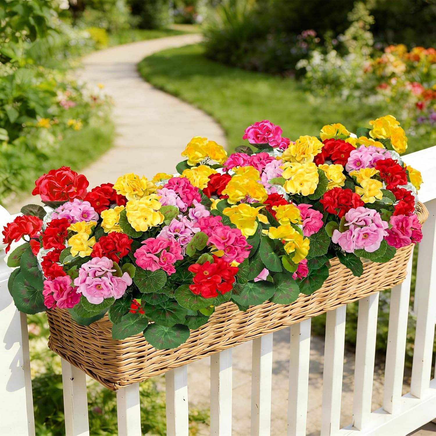 Artificial Geranium Flowers for Outdoors UV  Resistant Garden Plants Faux Flowers for Home Kitchen Table Centerpieces Decor