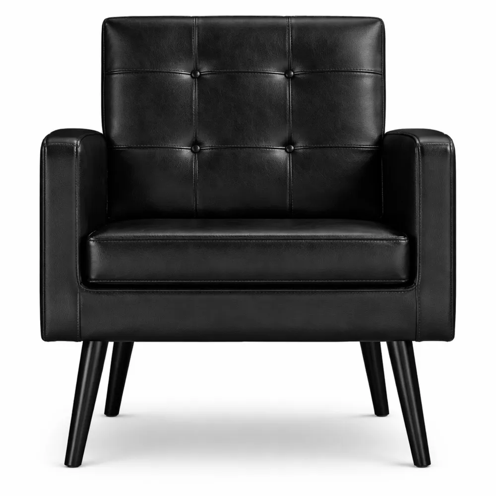 Chaise d'appoint moderne en similicuir avec dossier capitonné et pieds en bois