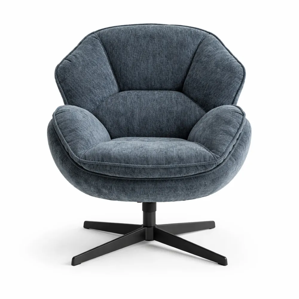 Chaise Pivotante en Chenille Bleu avec Pieds Métal et Double Dossier