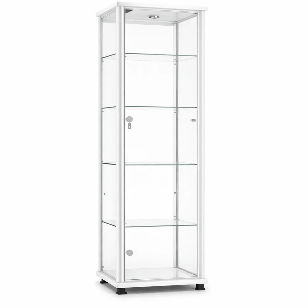 Vitrine de présentation en verre avec étagères réglables, miroir et LED