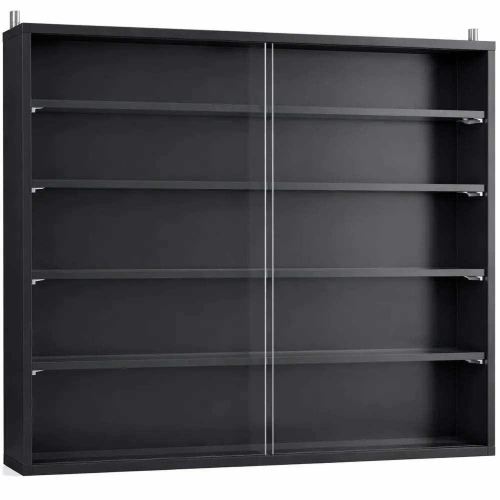 Vitrine murale avec étagères réglables et portes coulissantes en verre