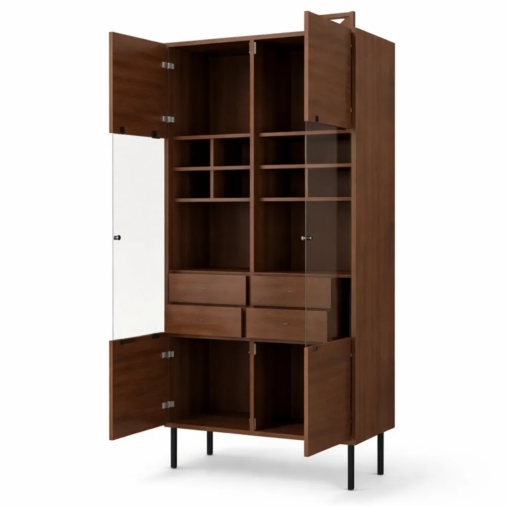 Armoire de Rangement en Verre avec 4 Tiroirs et Compartiments