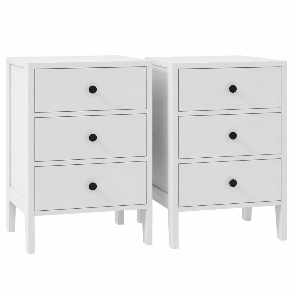 Paire de tables de chevet blanches avec tiroirs pour chambre