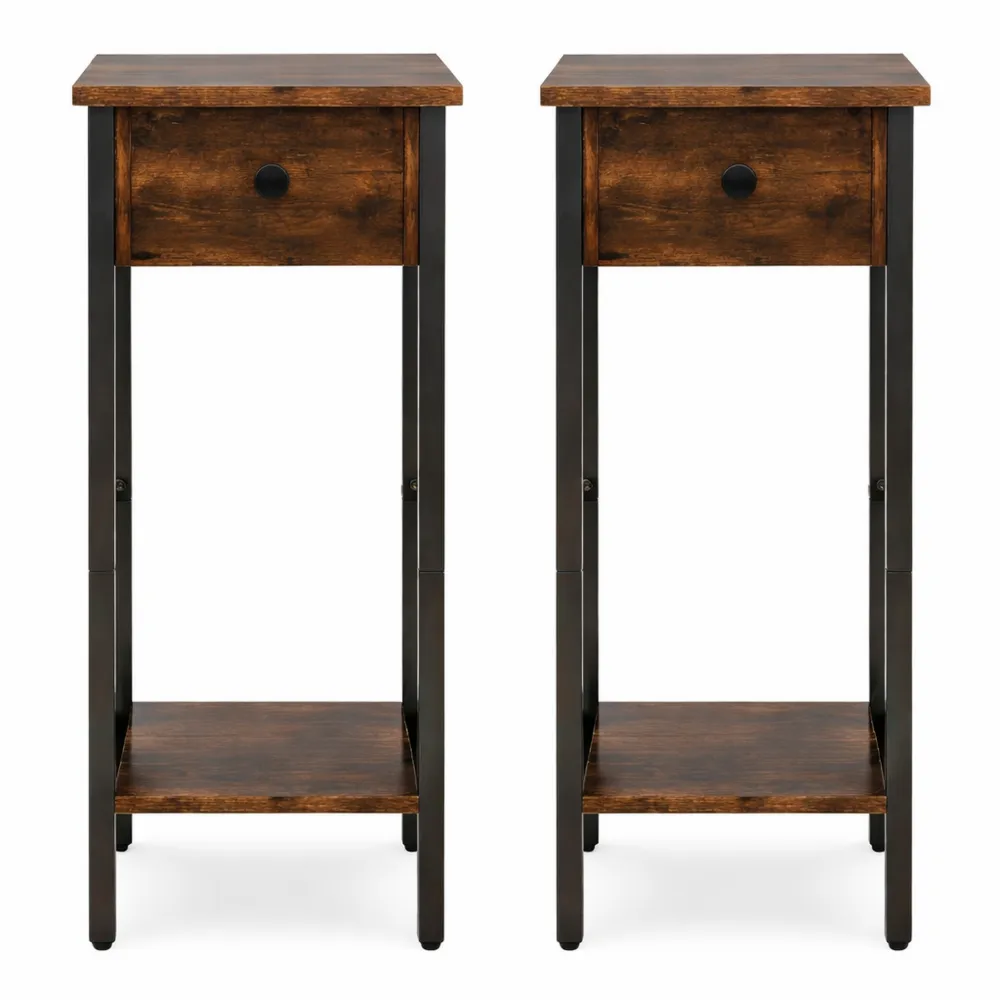 Tables de nuit étroites avec tiroir, pieds réglables, 25 x 25 x 71 cm, style vintage pour salon et chambre