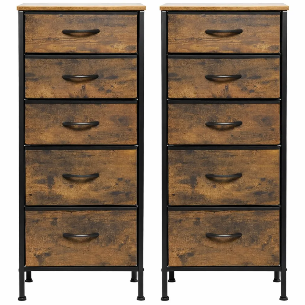 Chiffonnier 5 Tiroirs en Tissu, Style Industriel Vintage, Marron Rustique