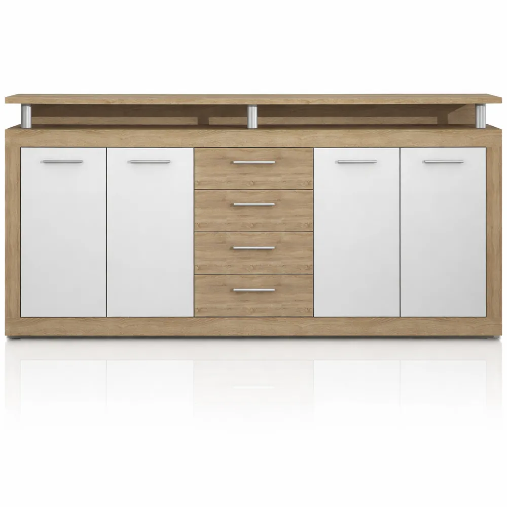 Grande commode avec rangement multifonctionnel en chêne et blanc