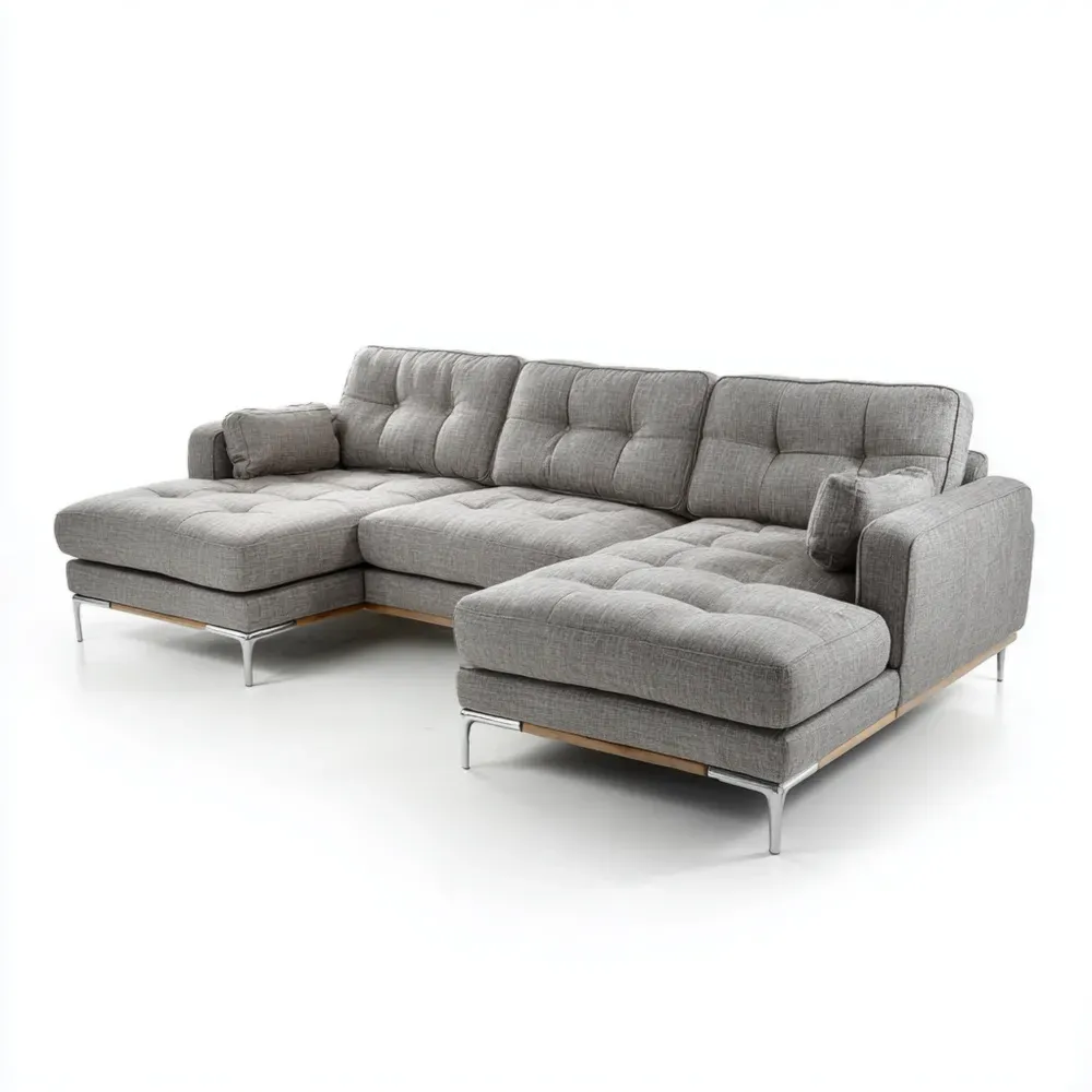 Sofá seccional tapizado en tela 300x200x80 cm - Gris Claro - Diseño moderno