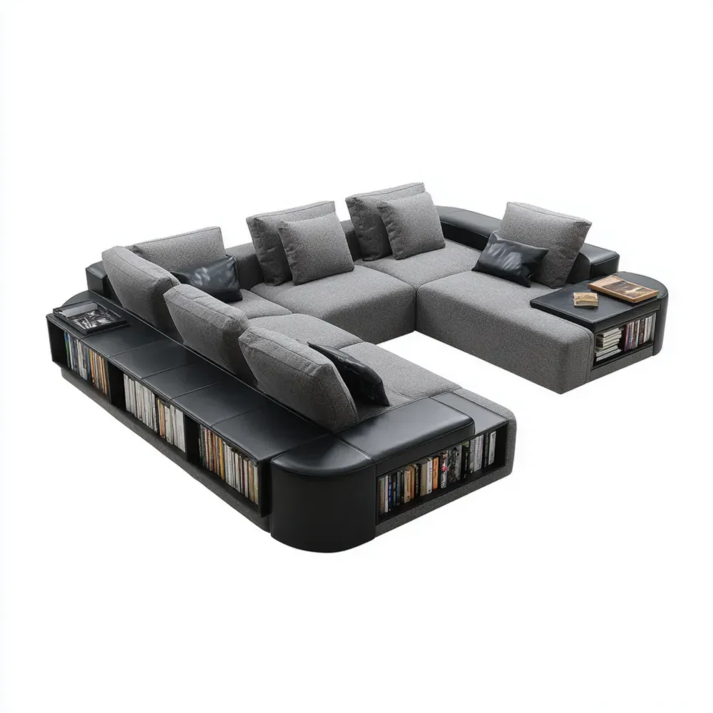 Conjunto de Sofá Seccional 300x150x80 cm – Gris/Negro – Diseño Moderno