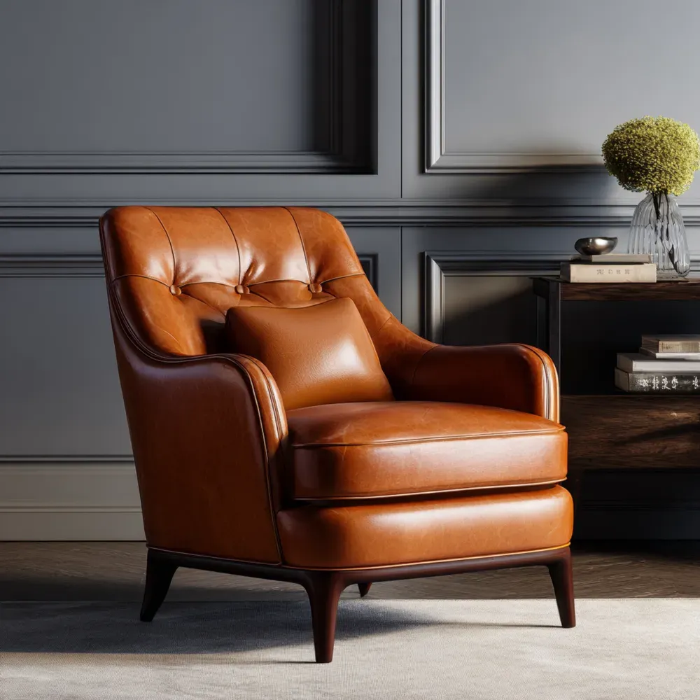 Sillón de cuero 80x90x85 cm - Marrón - Diseño Clásico