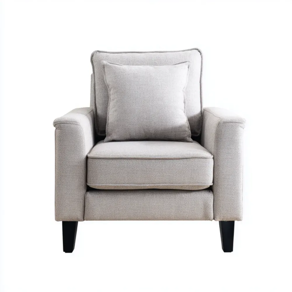 Sillón tapizado en tela 75x85x90 cm – Gris claro – Diseño moderno