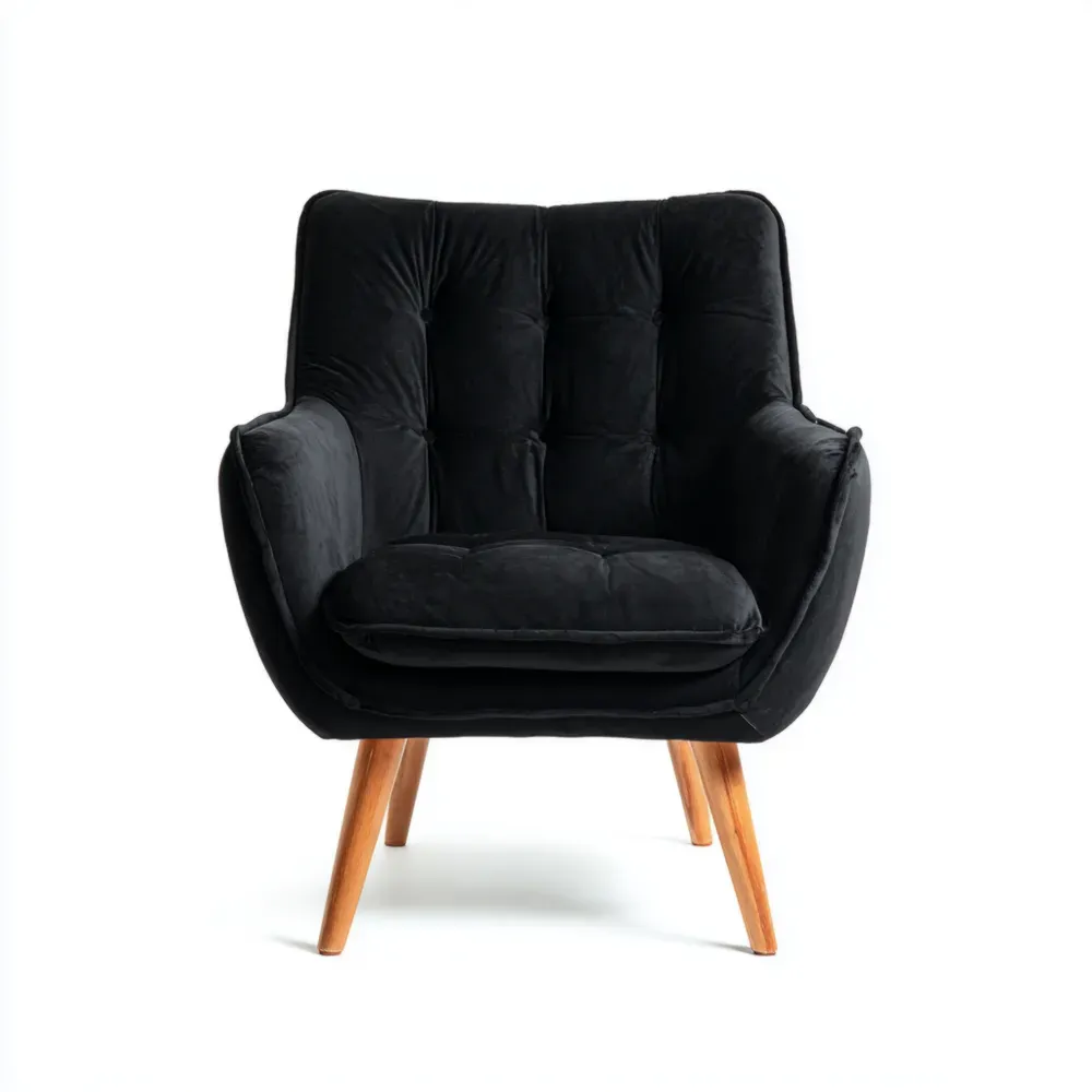 Sillón de tela aterciopelada 85x90x95 cm - Negro - Diseño contemporáneo