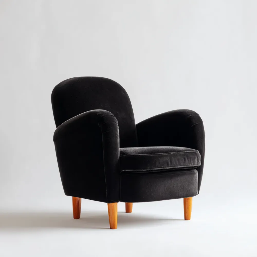 Sillón Tapizado de Terciopelo Negro 70x75x85 cm - Diseño Clásico