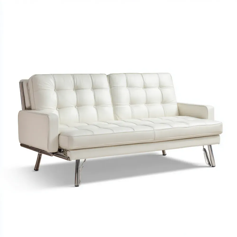 Sofá Cama Tapizado en Cuero Sintético 190x90x85 cm – Blanco – Diseño Moderno