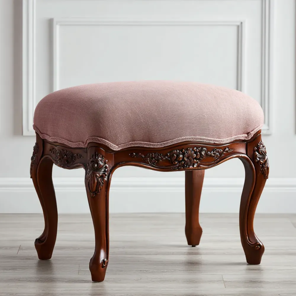 Reposapiés Tapizado de Tela Rosa 50x40x40 cm - Diseño Clásico