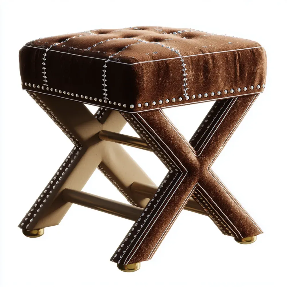 Puf de Terciopelo 40x40x45 cm con Tachuelas - Marrón