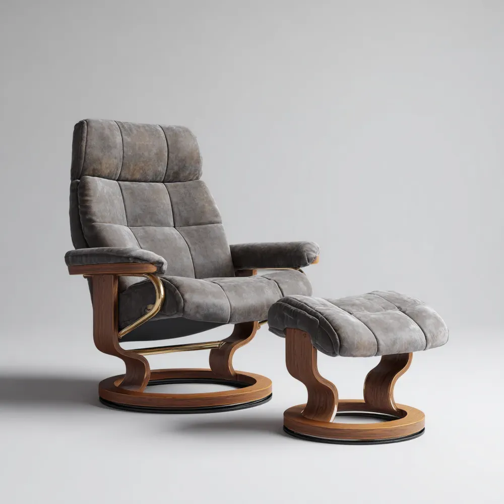 Sillón reclinable 85x90x100 cm con reposapiés 50x40x40 cm tapizado en tela Gris – Moderno y Ergonómico