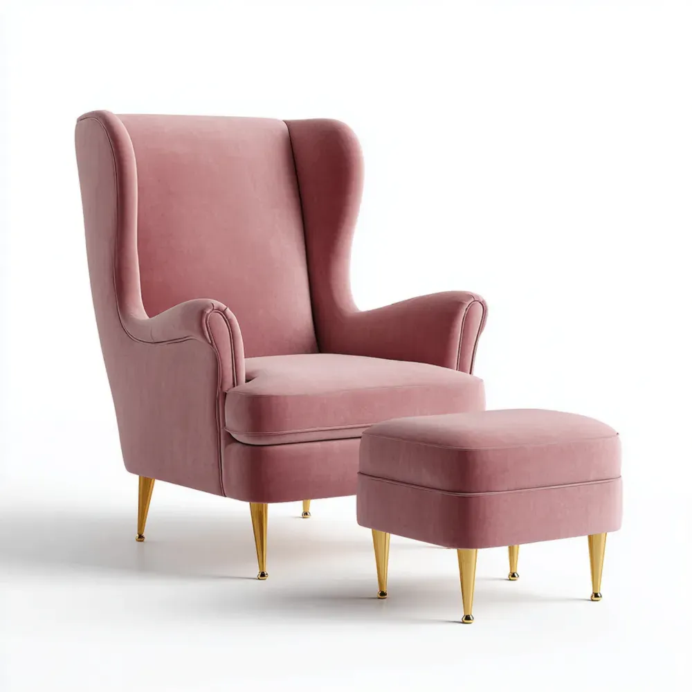 Sillón con reposapiés Tapizado en terciopelo 85x90x100 cm - Rosa - Diseño moderno
