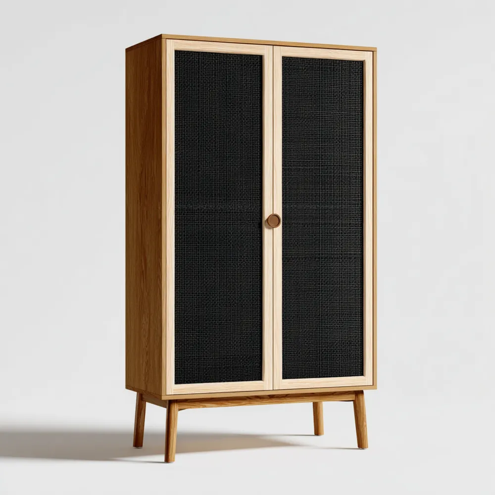 Armario de madera 180x80x40 cm - Negro y Natural - Diseño moderno