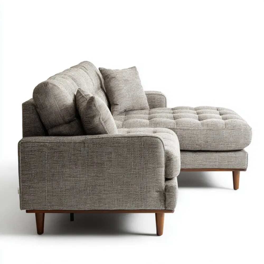 Sofá seccional tapizado en tela 250x85x90 cm – Gris Claro – Diseño moderno