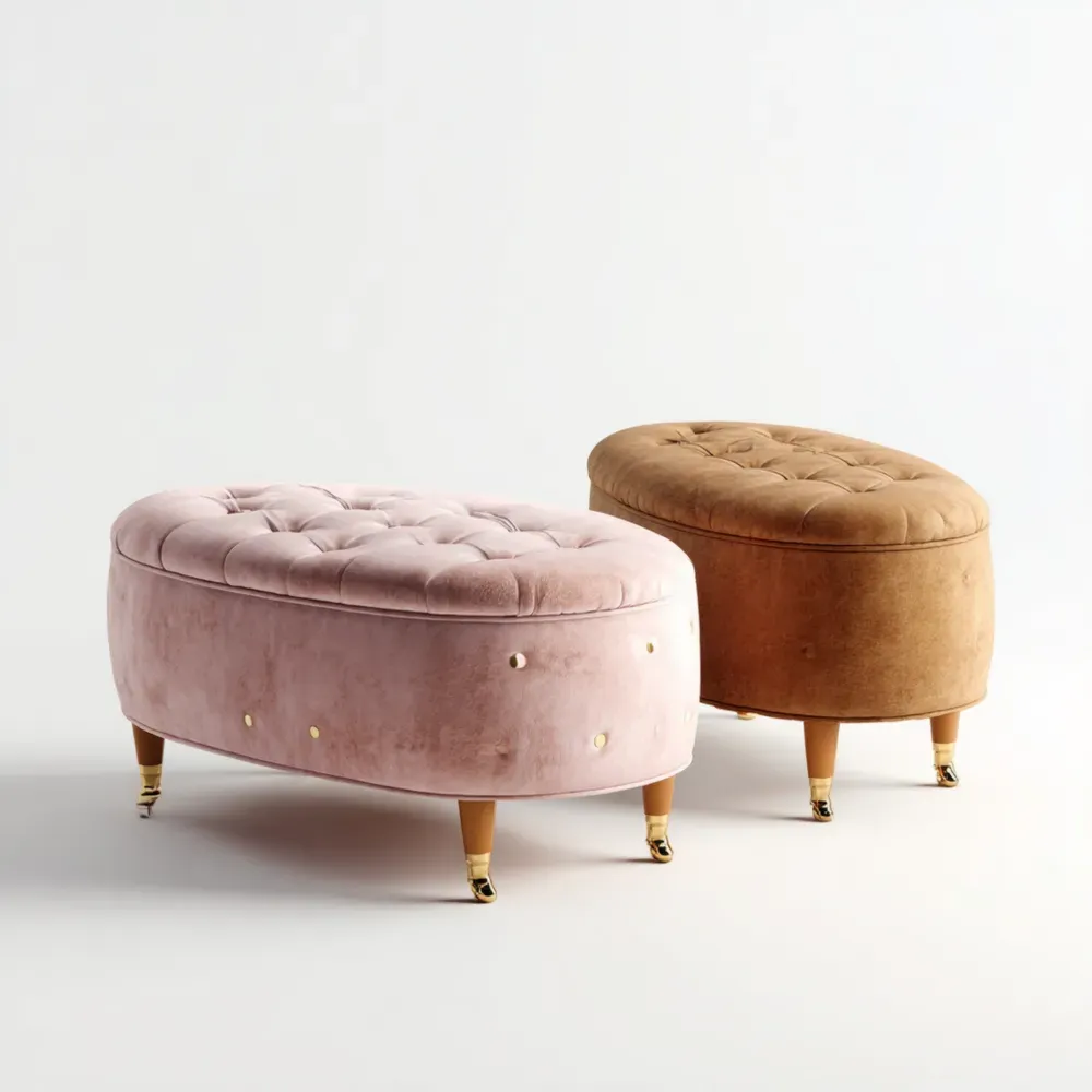 Taburete otomano terciopelo 60x35x40 cm - Rosa/Camel - Estilo clásico