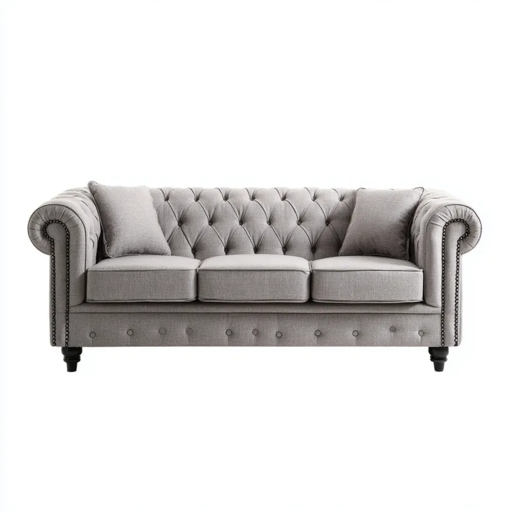 Sofá de Tela 210x85x75 cm – Gris Claro – Diseño Clásico