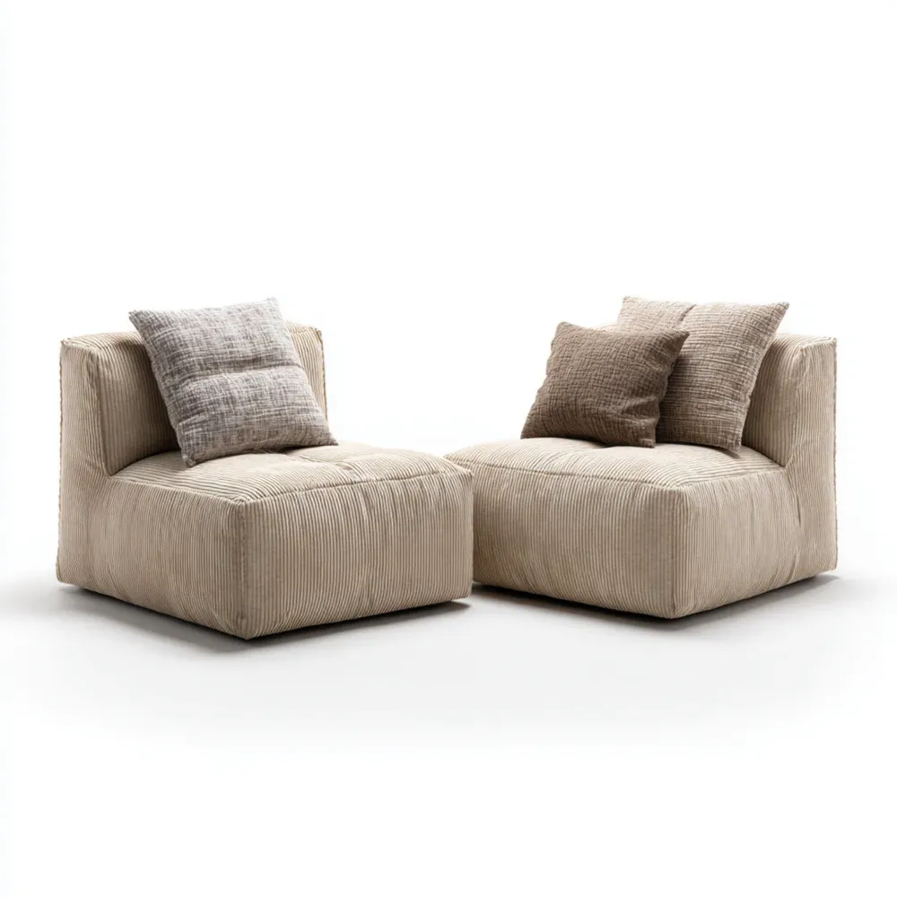 Conjunto de Sillones Acolchados de Terciopelo 75x100x85 cm - Beige - Estilo Moderno