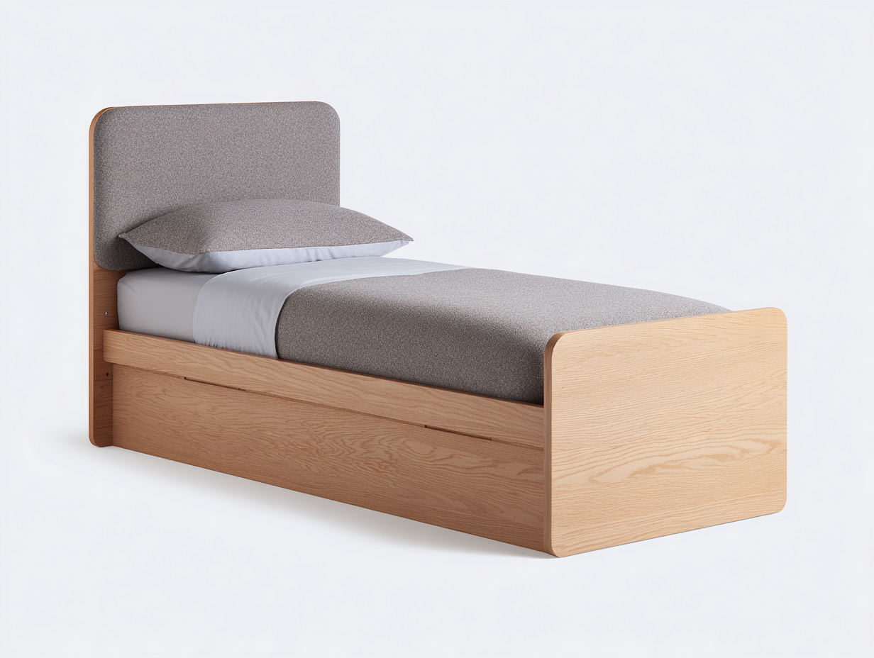 Einzelbett für Schlafzimmer Holz und Stoff 205x95x90 cm - Naturholz und Grau - Modernes Design-Loftgetmart