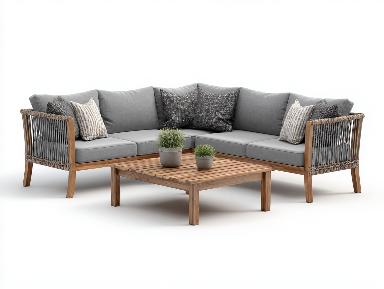 Gartensofa Set Holz und Seil 200x200x75 cm - Natur-Grau - Modernes Lounge Design mit Couchtisch für Garten und Terrasse-Loftgetmart