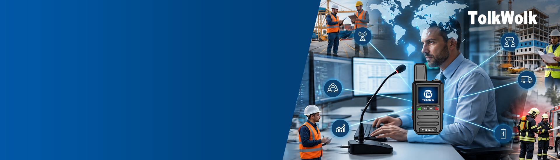 TolkWolk long range walkie talkies for instant dispatch and multi-team communication across construction sites and emergency response operations