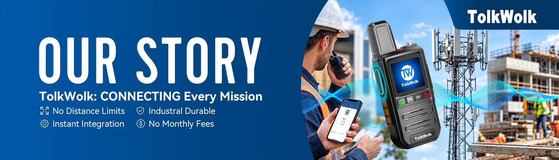 TolkWolk long range walkie talkies designed with no distance limits for team communication and mission-critical tasks