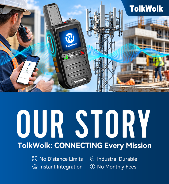 TolkWolk long range walkie talkies for team communication with no distance limits and industrial durability