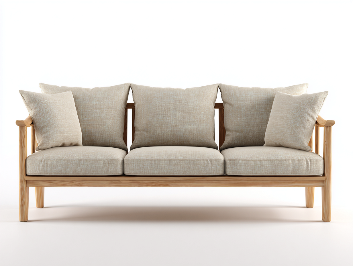 Sofás 3 plazas 215x85x80 cm - tela beige y madera - diseño natural para salón-Luxegomart