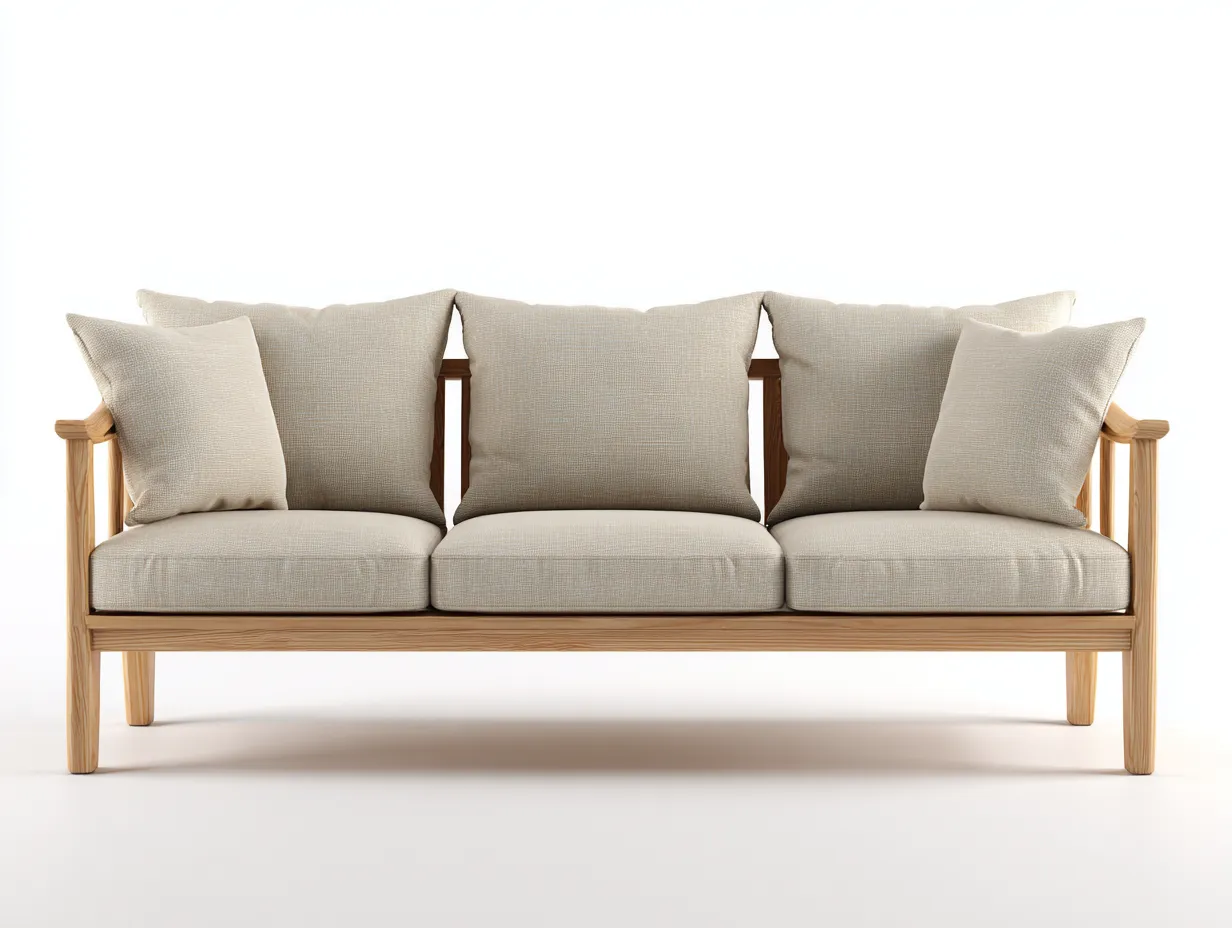 Sofás 3 plazas 215x85x80 cm - tela beige y madera - diseño natural para salón-Luxegomart