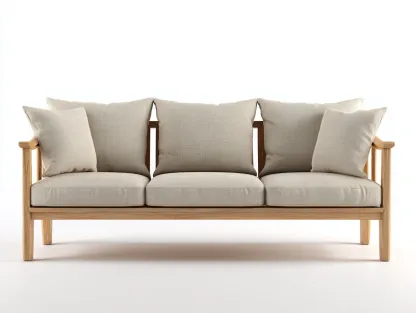 Sofás 3 plazas 215x85x80 cm - tela beige y madera - diseño natural para salón-Luxegomart
