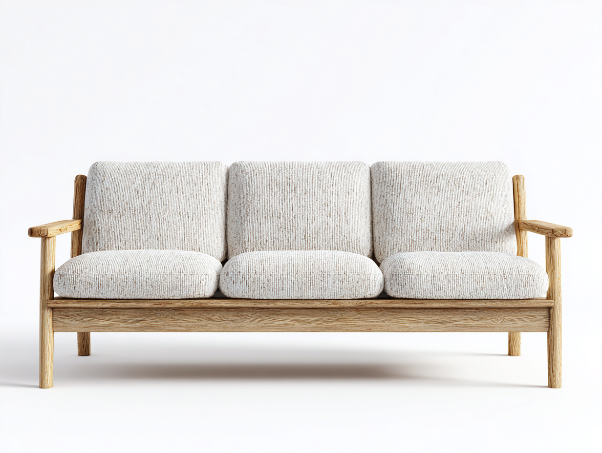 Sofás 3 plazas madera 210x85x80 cm beige escandinavo salón natural-Luxegomart