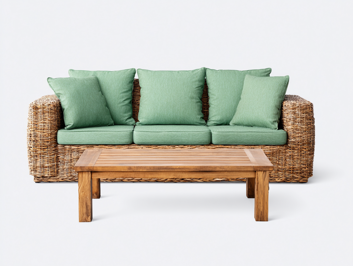 Sofás de exterior ratán 200x80x85 cm verde natural jardín conjunto mesa-Luxegomart