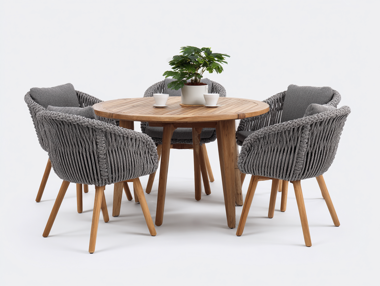 Conjuntos de comedor de jardín madera cuerda 120x120x75 cm color madera natural gris apto para exterior diseño moderno-Luxegomart