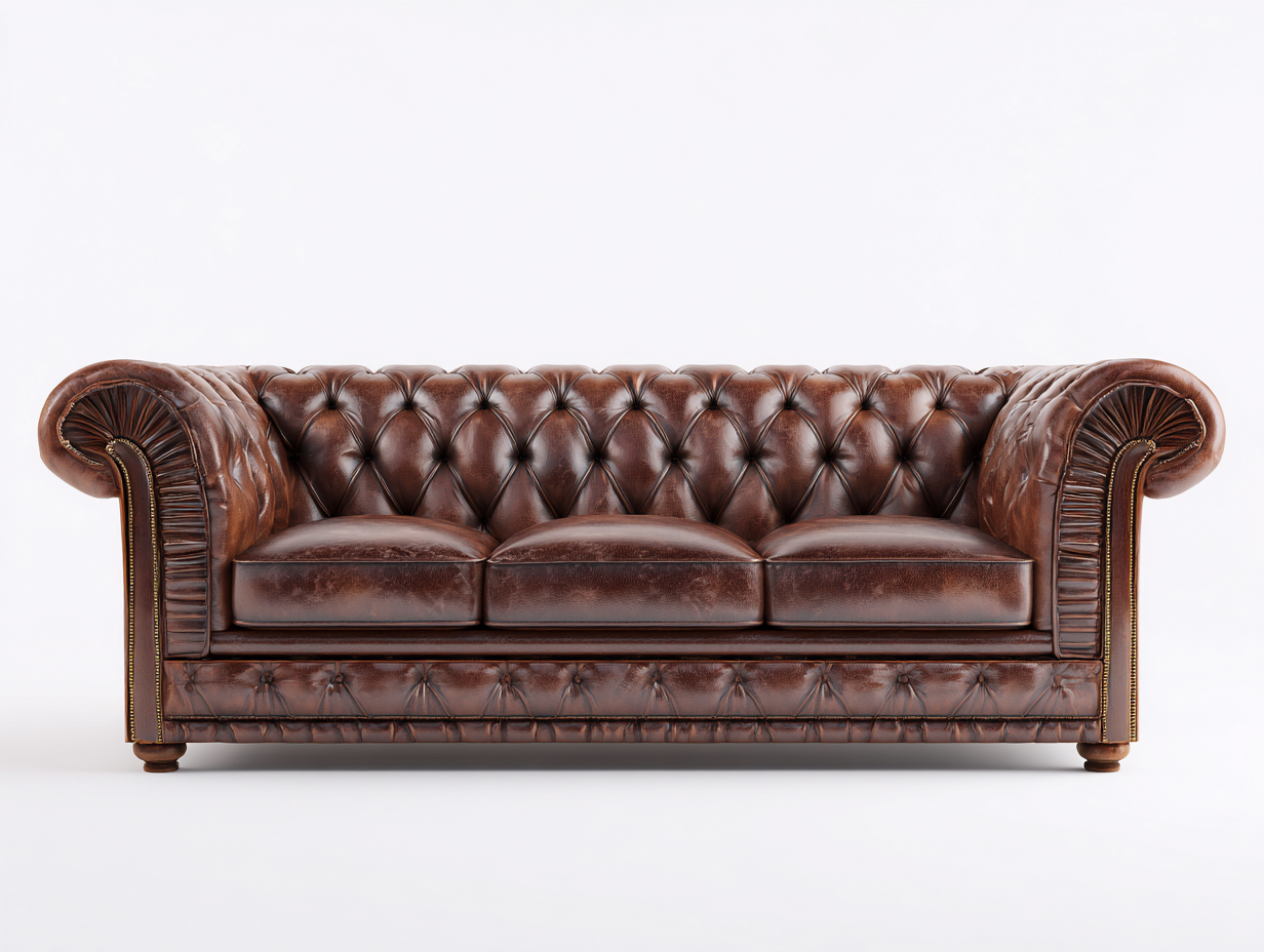 Sofás 3 plazas cuero sintético 210x90x80 cm color marrón apto para salón diseño clásico-Luxegomart