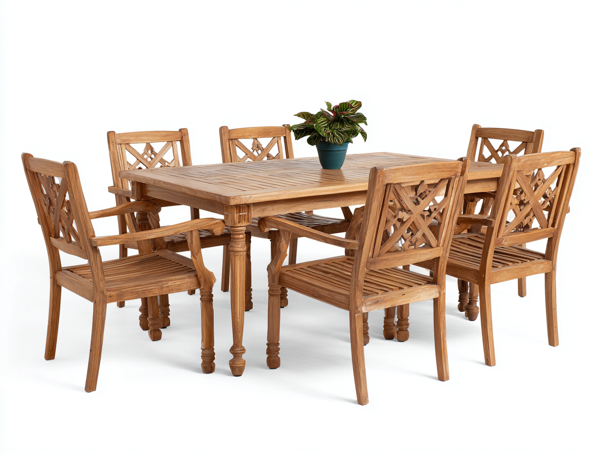 Conjuntos de comedor de jardín mesa 150x90x75 cm silla 58x60x90 cm - madera maciza - diseño clásico para exterior-Luxegomart