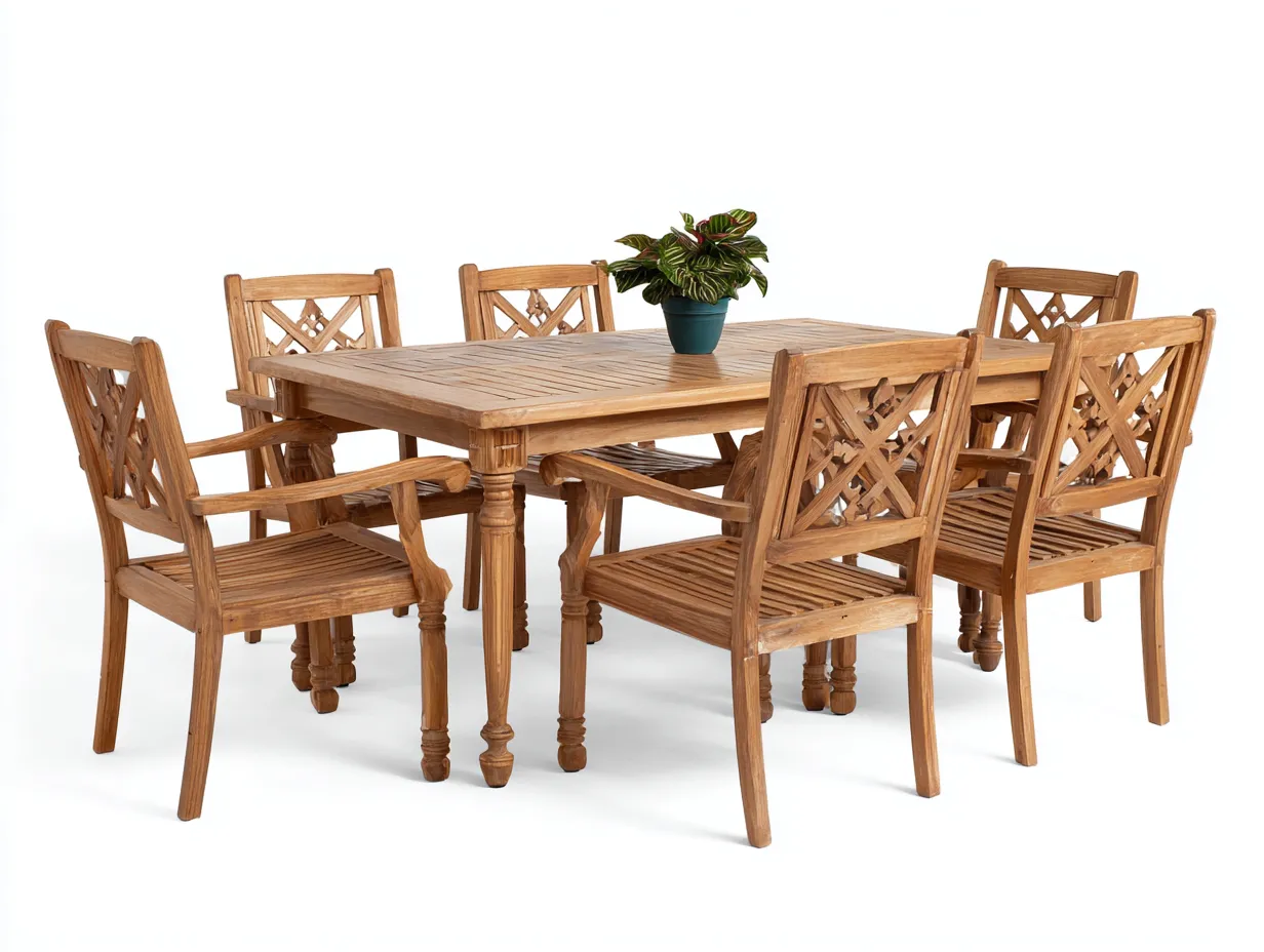 Conjuntos de comedor de jardín mesa 150x90x75 cm silla 58x60x90 cm - madera maciza - diseño clásico para exterior-Luxegomart