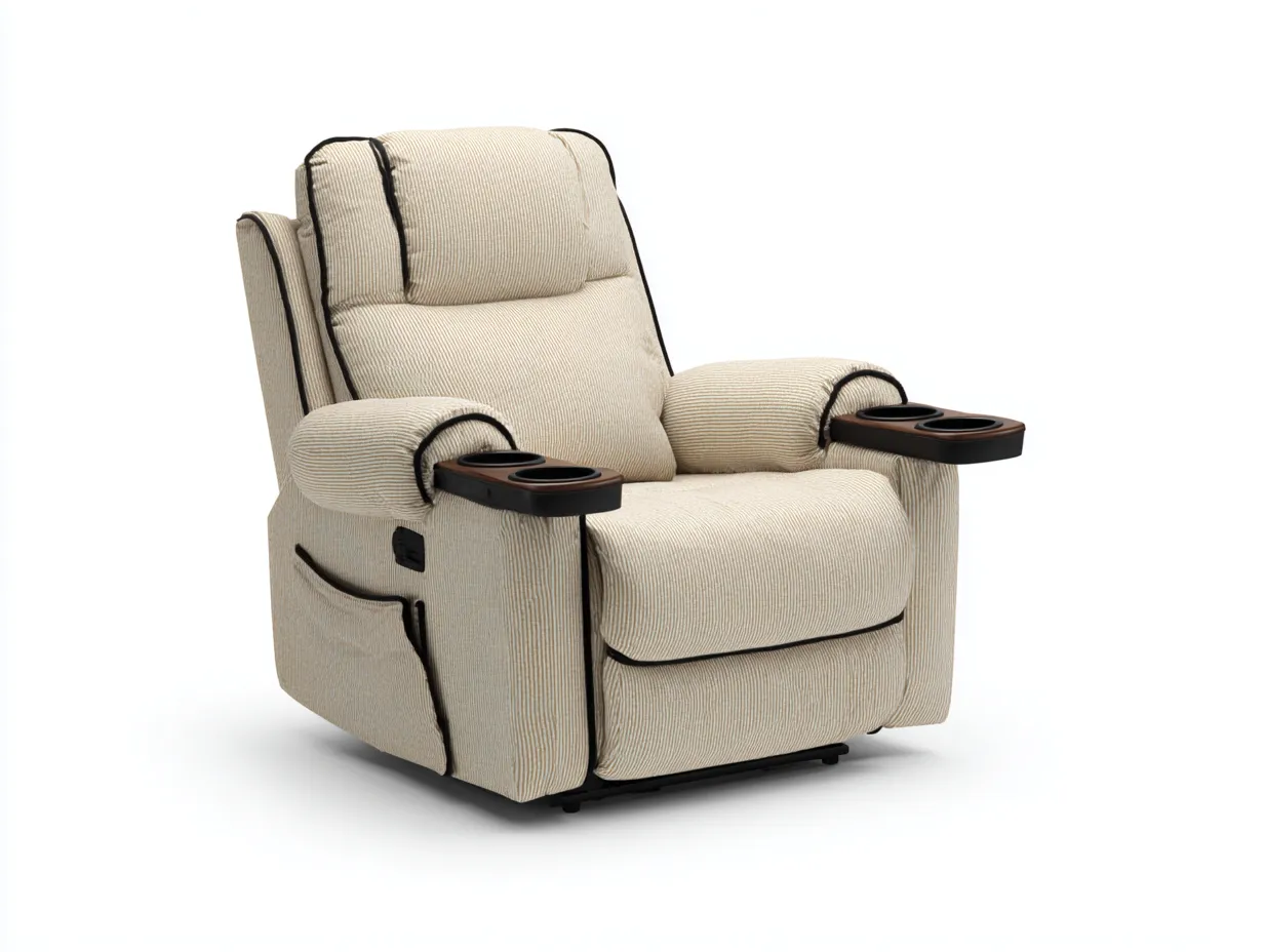 Sillones reclinables tapizados 88x95x105 cm - beige - diseño cómodo con portavasos-Luxegomart