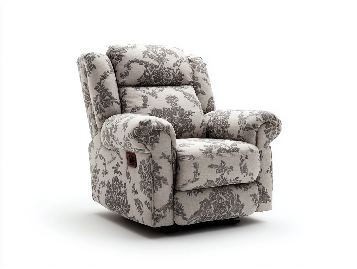 Sillón reclinable tela estampada 88x92x102 cm color gris claro para salón diseño clásico-Luxegomart