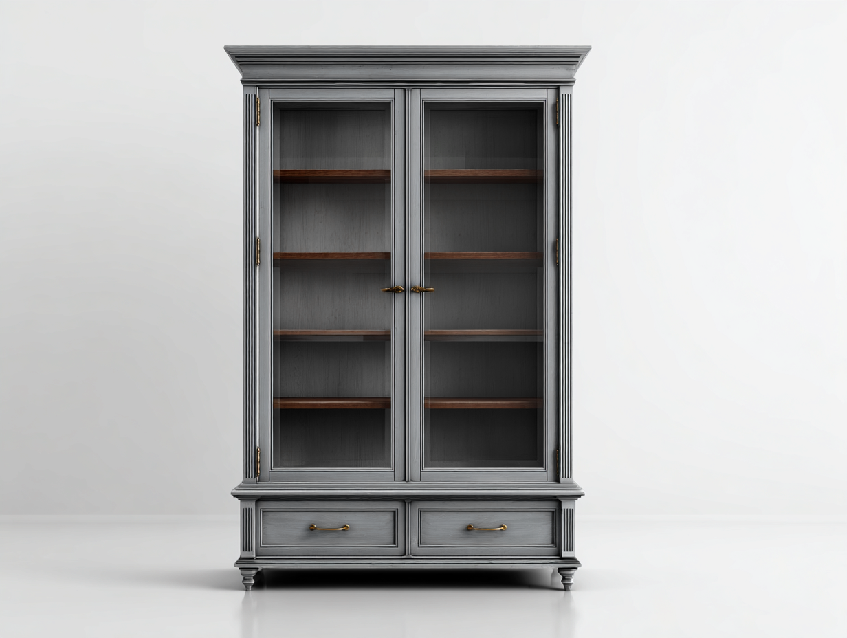 Vitrinen Holz Glas 120x45x200 cm - Grau - Klassisches Design geeignet für Esszimmer-Roomgobay