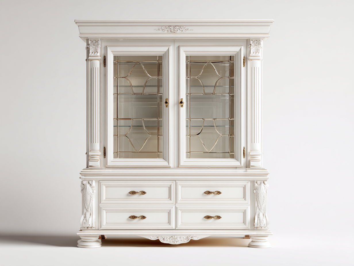 Vitrinen Holz Glas 120x45x190 cm - Weiß - Klassisches Design für Esszimmer-Roomgobay