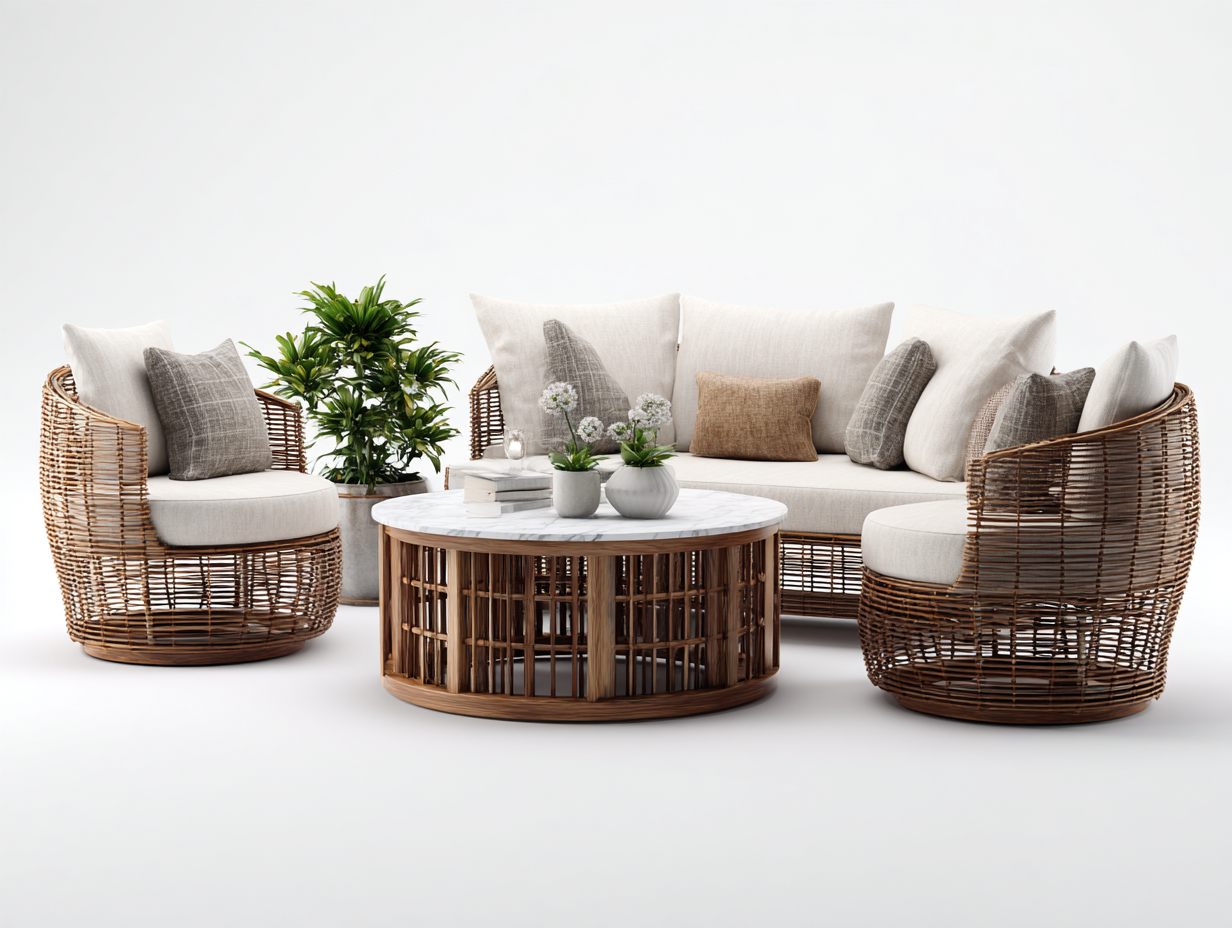 Gartensofa Rattan Geflecht mit Couchtisch 220x85x80 cm - Braun - Modernes Lounge Design geeignet für Garten und Terrasse-Roomgobay