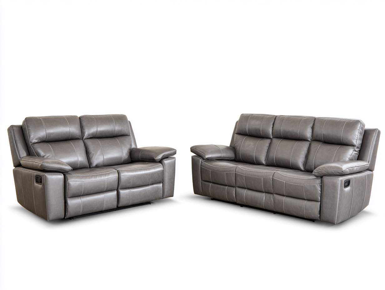 Relaxsofa Sets Kunstleder Grau 205x95x102 cm - Zweisitzer und Dreisitzer Relaxsofa Set Modernes Wohnzimmer Design-Homigetyard