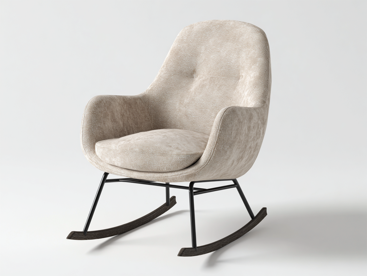 Schaukelstühle Stoff Beige Metallgestell Holz Kufen 69x87x96 cm - Geeignet für Wohnzimmer Modernes Komfort Design-Homigetyard