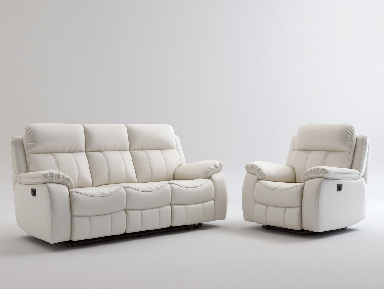Relaxsofa Sets Kunstleder Weiß 210x96x102 cm - Komfortables Relaxsofa Set Modernes Wohnzimmer Design-Homigetyard